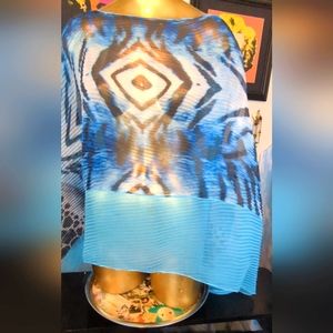 Poncho Scarf Sheer Blue With Bold Animal Print